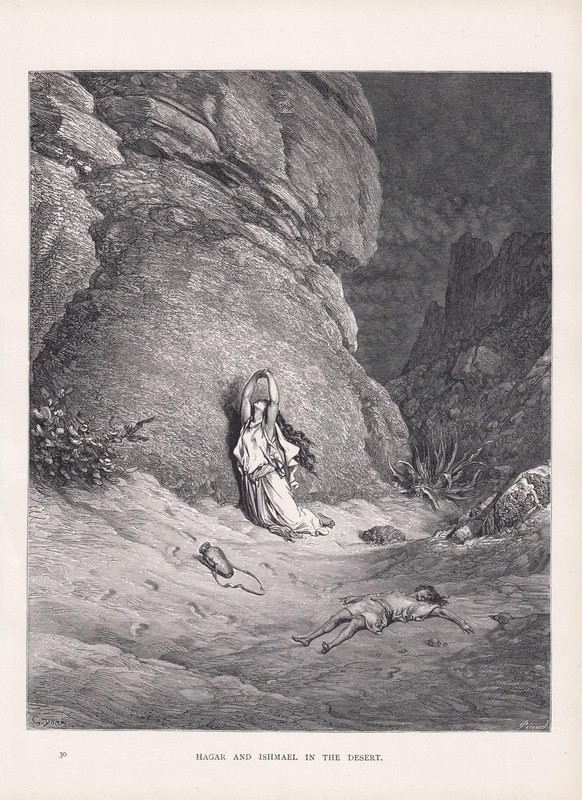 1870 GUSTAVE DORE Print – «Hagar and Ishmael in the Desert» – 8.5 x 12.8 Inches
