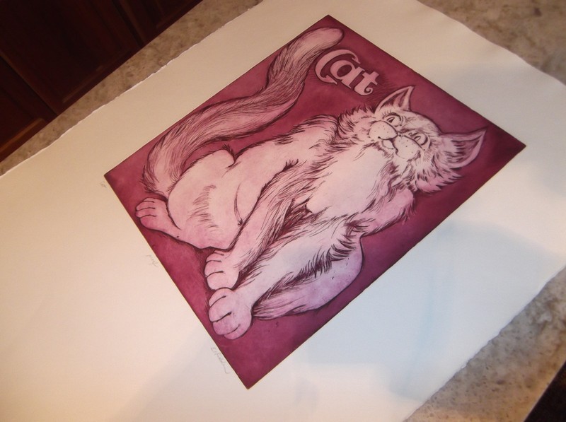 Vintage Cat Intaglio Etching Artist Proof Laramie Wyoming Artist E. Kidder gallery