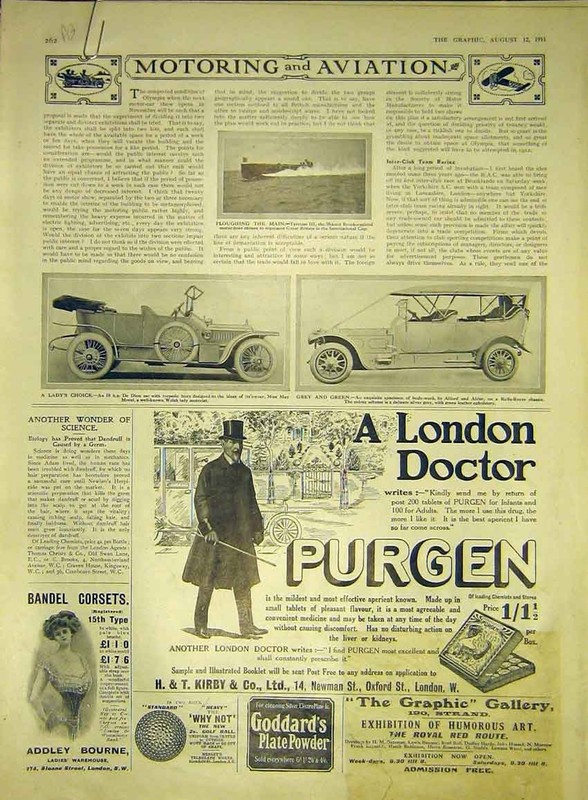Old Antique Print Motor-Car Boat Tyreless Dion Rolls-Royce Humber Pirelli