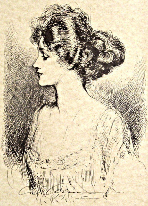 " H. R. H. " ~ (GIBSON GIRL) ~ ** 1909 PEN-AND-INK SKETCH - (11" X 14") ** gallery