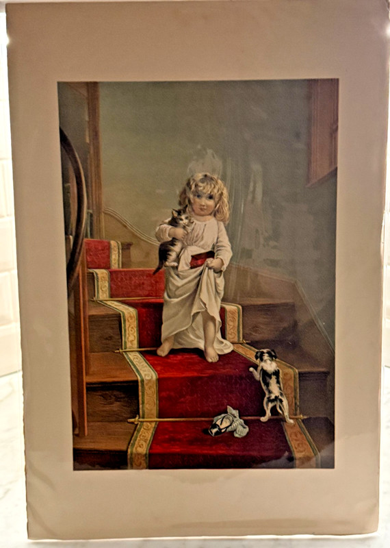Antique Victorian Child with Kittens Print