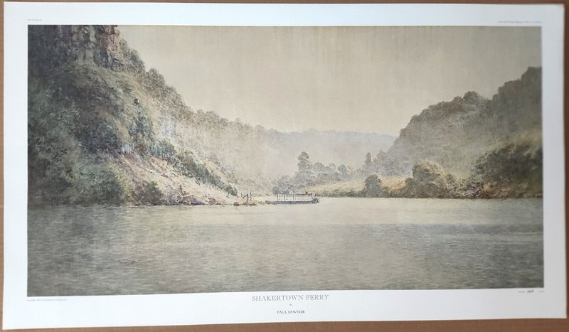Vintage Paul Sawyier «SHAKERTOWN FERRY» Large 31″ x 17¾» Print, Kentucky River