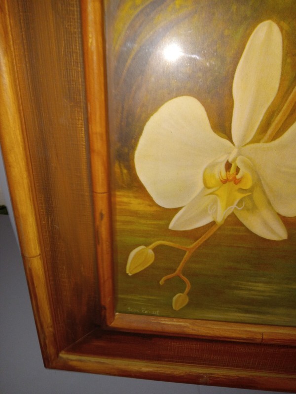 Edna Reindel Framed Floral Art Print With Bamboo Type Frame 17" x 18.5" gallery