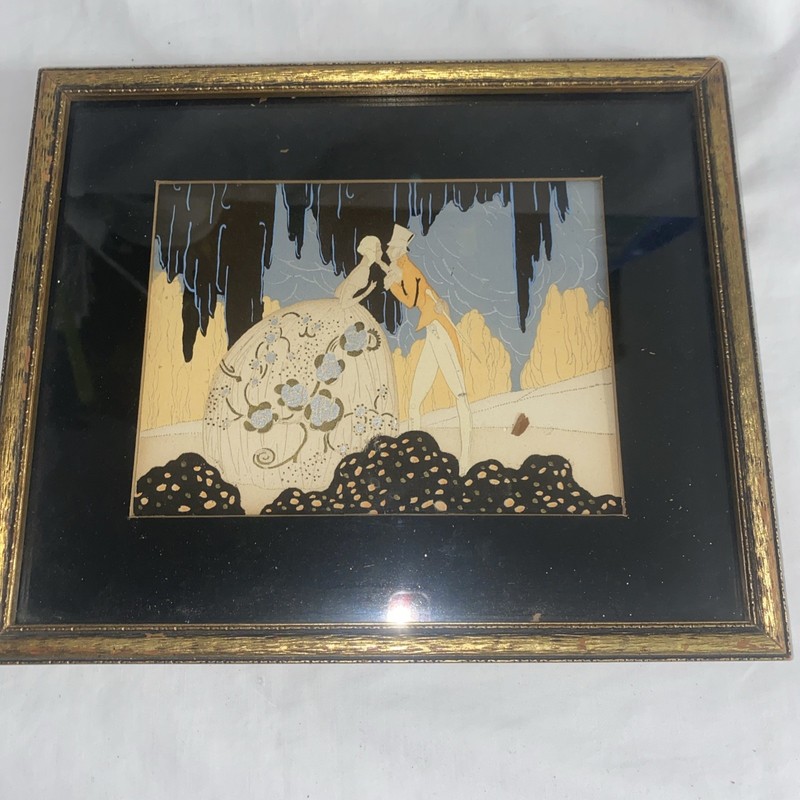 “THE KISS” 1920’s ART DECO POCHOIR FRAMED PRINT