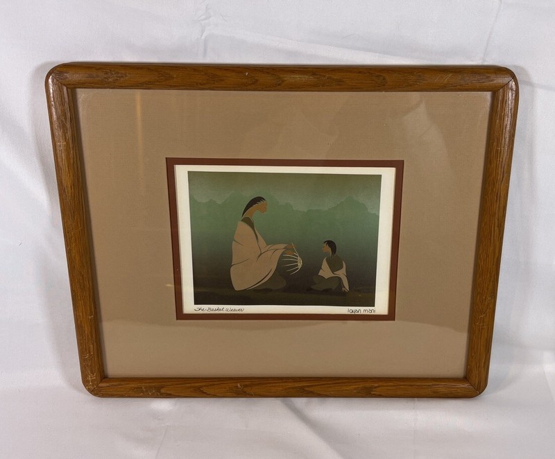 ioyan mani (Maxine Noel) Signed Print “The Basket Weaver” Native Am Framed 12×15
