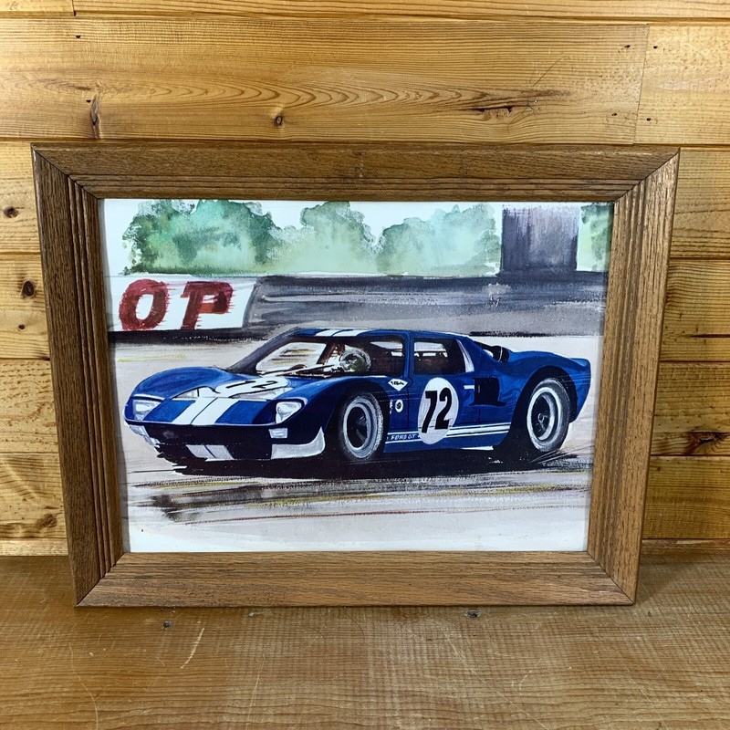 Lot of (5) Vintage Racecar Prints In Wood Frames 19” x 15” x 1-1/4” gallery