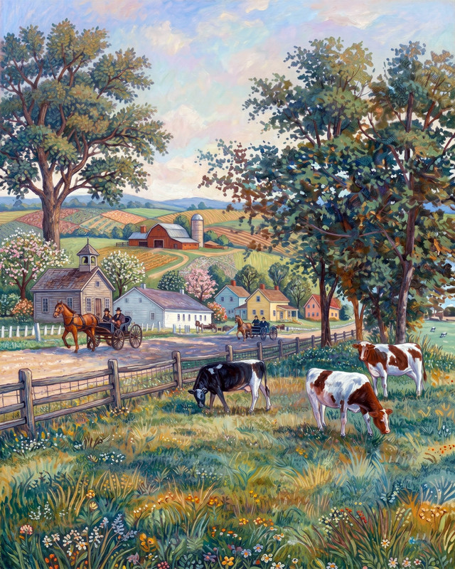 Farm House Art Folk Art After Church art print. Free Shipping 0261