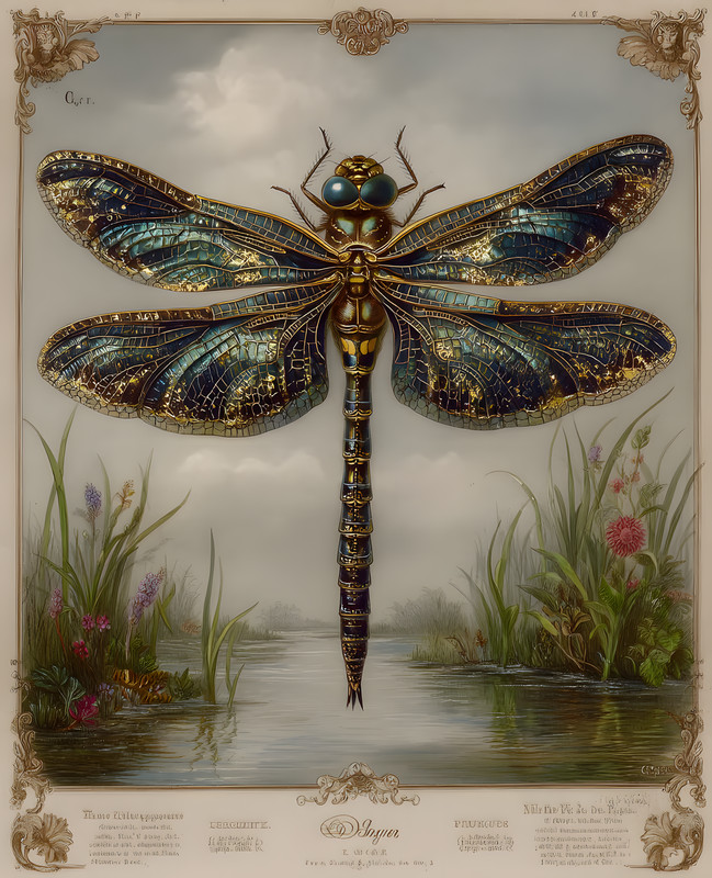 8×10 Dragonfly Reed Pond Art Print – 325174107