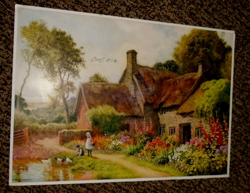 Claude Strachan Cottage Flowers Kids Ducks 10"x13.75" Sample Print VTG FREE SHIP