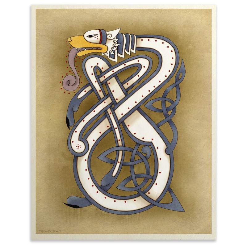 Celtic Wolf Art Print Knotwork Wall Decor