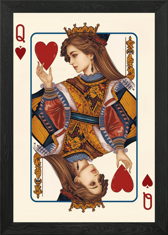 Queen of Hearts playing card Framed Wall Art Poster Canvas Print Picture