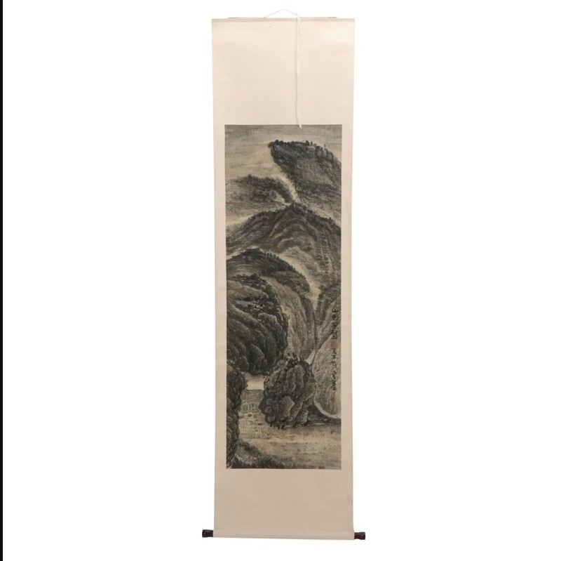 Antique or Vintage Japanese Ink Scroll Painting with Trees
