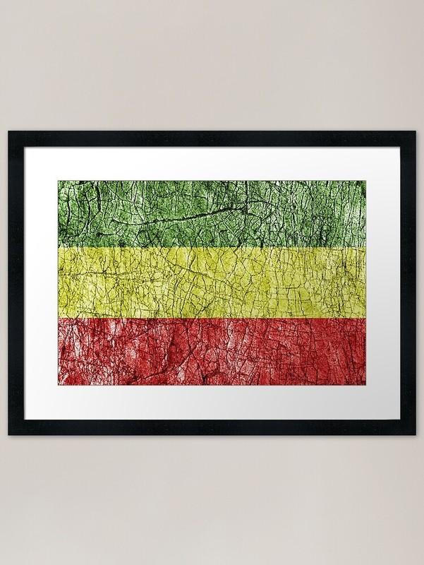 Jamaican Colored Flag in Cracked Wo Framed Wall Art Poster Canvas Print Picture