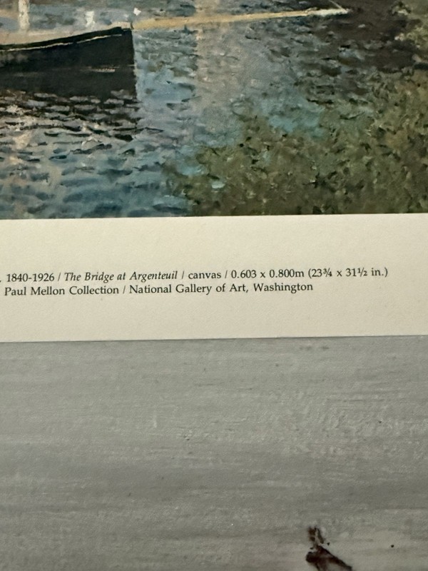 VTG, Claude Monet Fine Art Print The Bridge At Argenteuil 11" x 14" National Art gallery