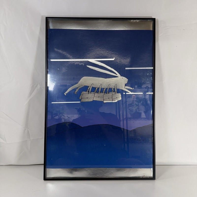 Vintage Screen-Print, Jean-Michel Folon, Rabbit, Poster on Foil, in frame