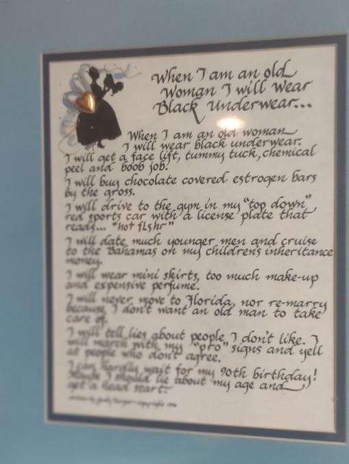 Judy Harper Calligraphy "When I am old Woman I will Wear Black Underwear" print