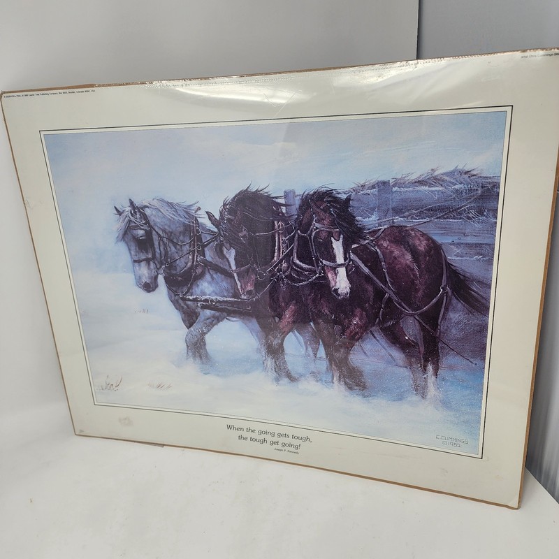 Chris Cummings Art Print 1982 When The Going Gets Tough Horses Winter 20 x 16 in