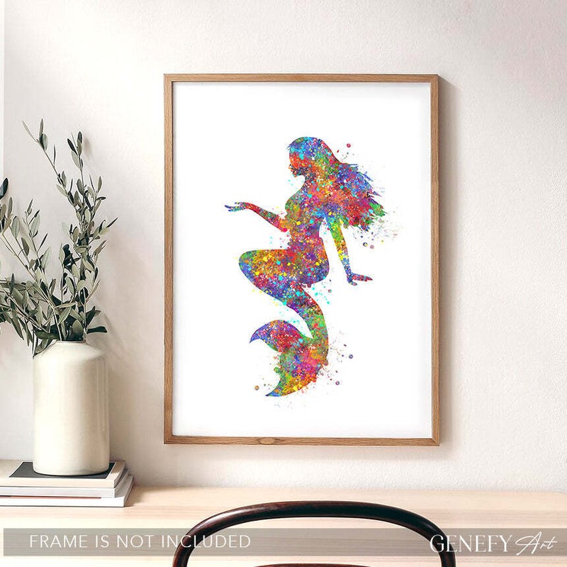 Mermaid Watercolour Art Print – Girls Room Wall Decor