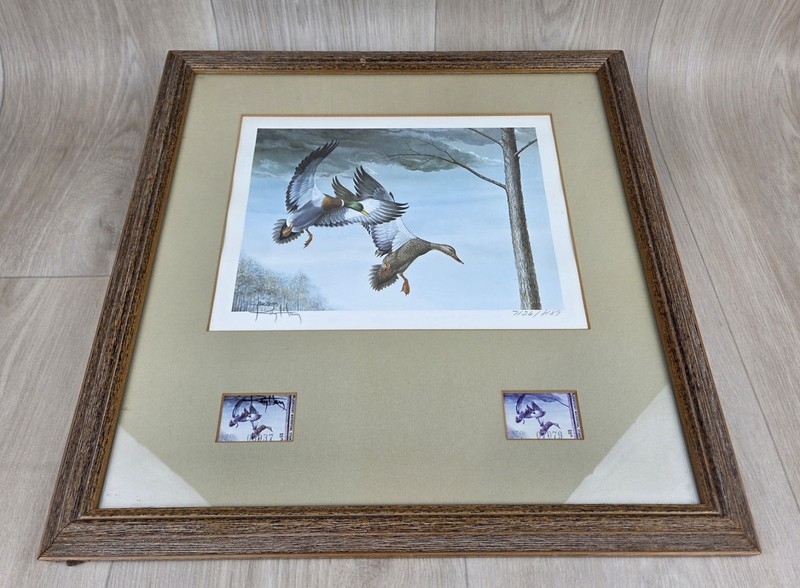 Framed 1986 Kentucky First State Duck Print & Stamps w/COA Signed #’d Ray Harm