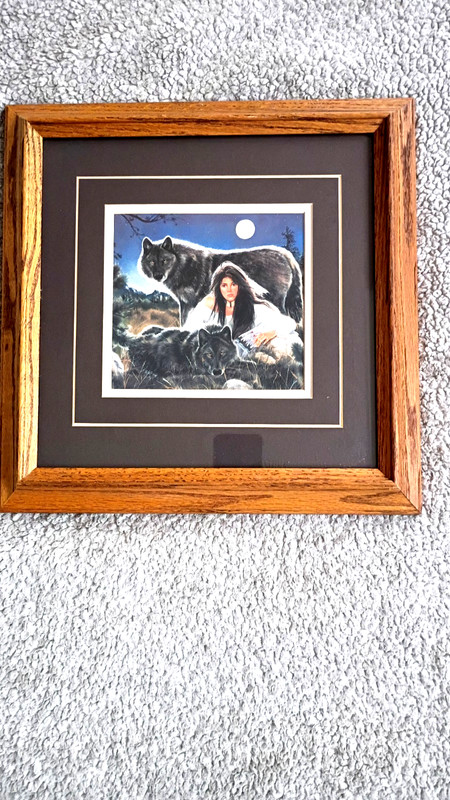Vintage Maija "Midnight Blue" Framed Art Print Oak Frame Native American Wolves gallery