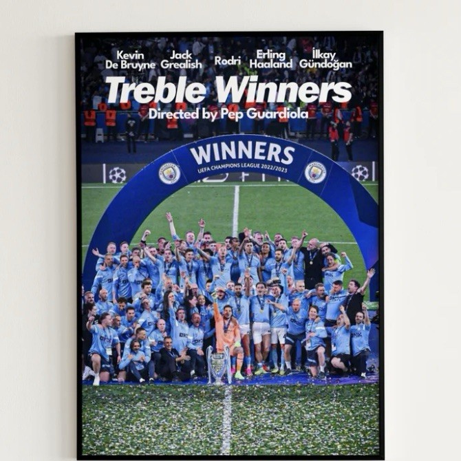 Manchester City Poster TREBLE Winners 2023 8×12” In 21×29.7 Cm FRAMED