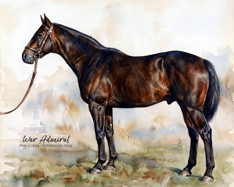 Horse Racing «War Admiral» Horse watercolor art print. Free Shipping 0569