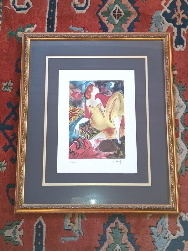 Signed 270/295 LINDA LE KINFF French Modernist Serigraph Print Melodie IV Frame