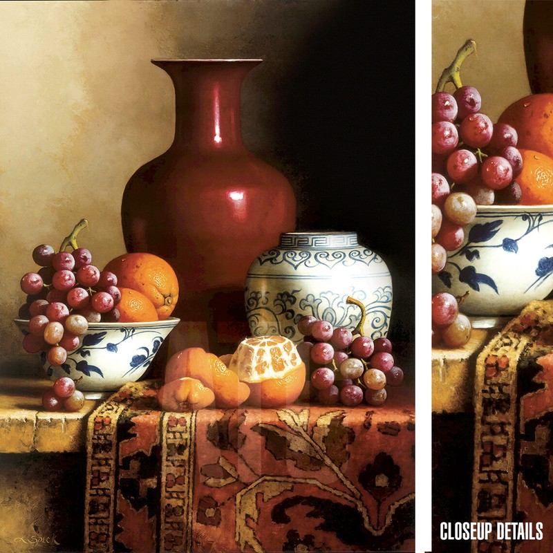 24W"x32H" ORIENTAL STILL LIFE by LORAN SPECK - GRAPES ORANGES CHOICES of CANVAS