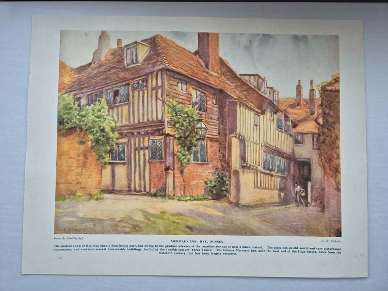 Old Antique Print 1926 Britain Beautiful Mermaid Inn Rye Sussex