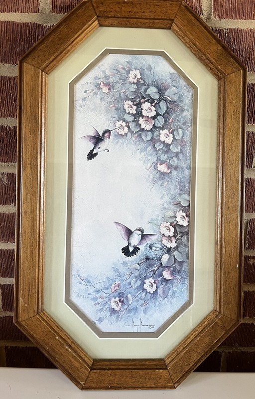 Homco Hummingbirds Floral Framed Print Picture Margie Morrow 1983