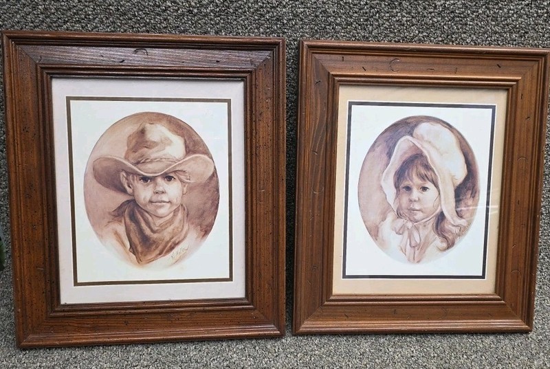 Vel Miller Vintage Cottagecore Prairie Girl & framed Art Print 70’s 80’s Western