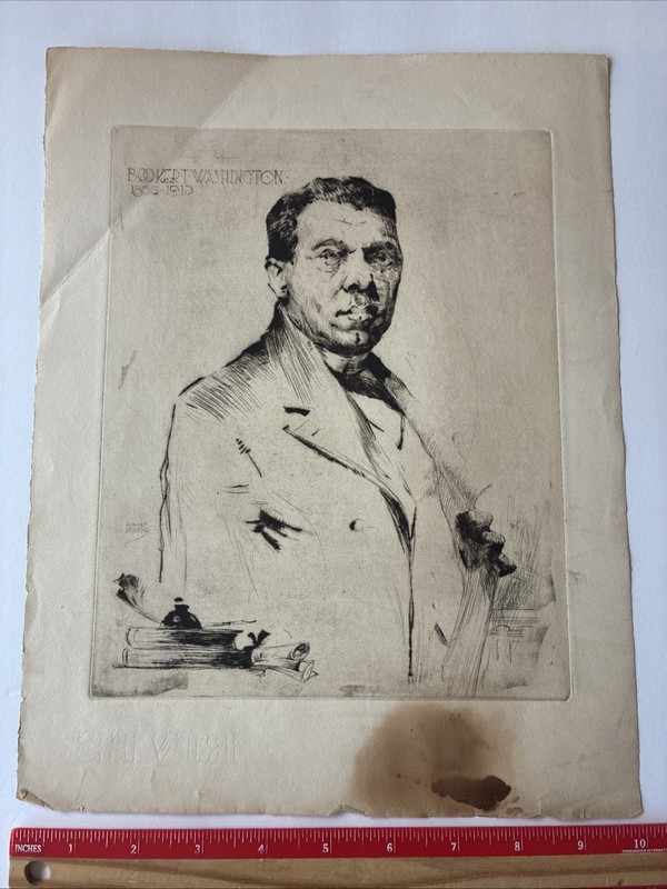 Albert A. Smith Lithograph Etching Print Signed In Plate Booker T Washington ￼ gallery