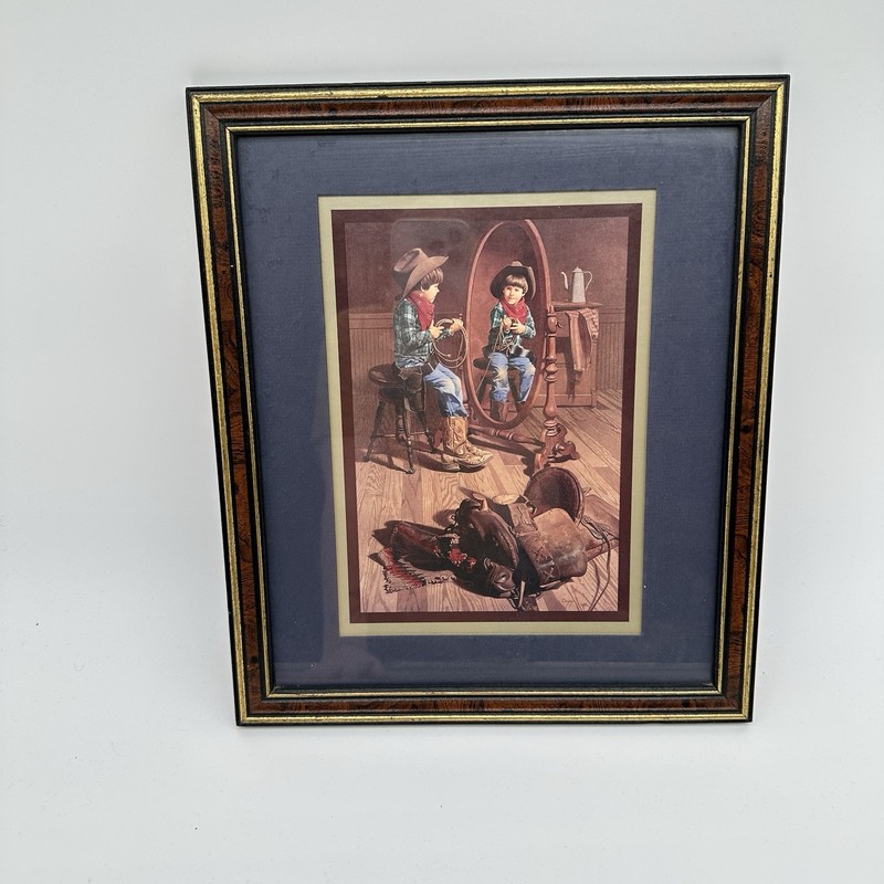 Vtg Don Dicey Little Big Man Framed Print Little Cowboy Western Nursery Decor