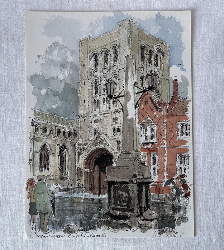 25×18.5cm Vintage Derek Abel Art Print CHEQUER SQUARE BURY ST EDMUNDS