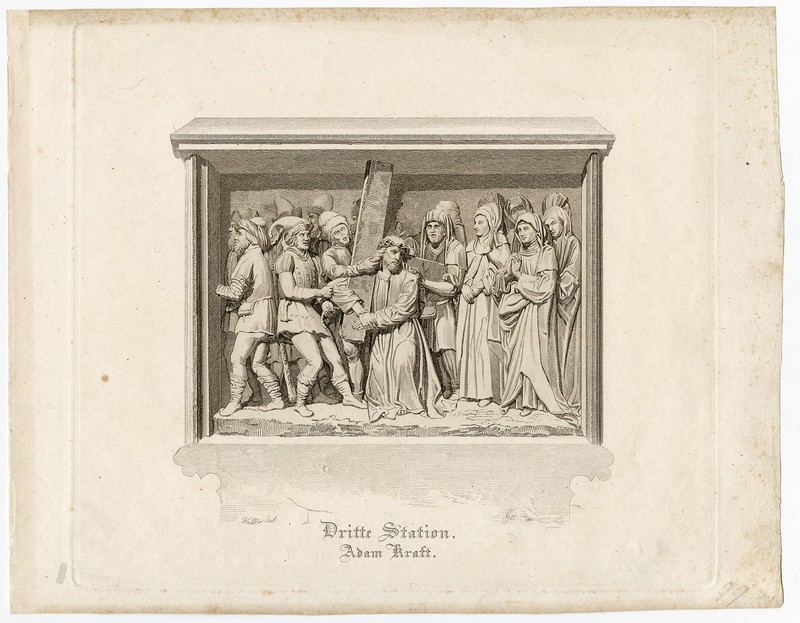 Antique Religious Print-Christ carrying a cross-Monogrammist F. g., -Walter-1830 gallery