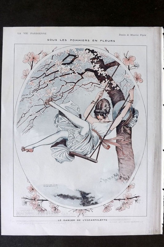 La Vie Parisienne 1917 Art Deco Print. Sous les Pommiers en Fleurs by Pepin