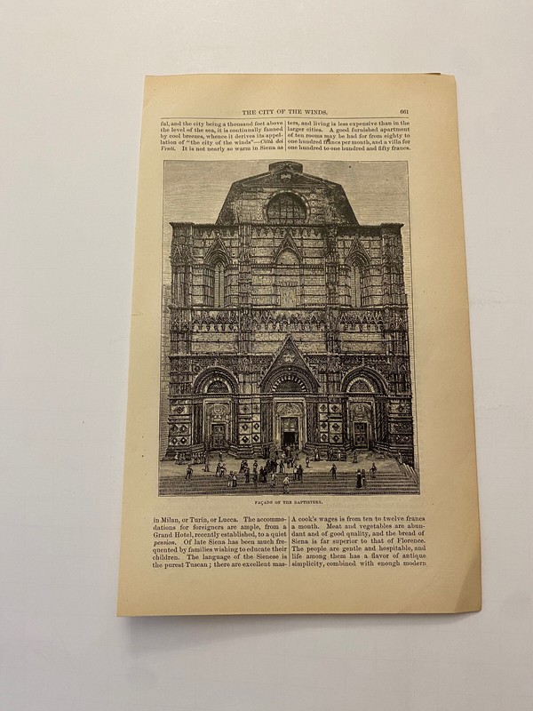 Facade of the Baptistery Fonte Nuova Siena Tuscany Italy c. 1858 Engraving