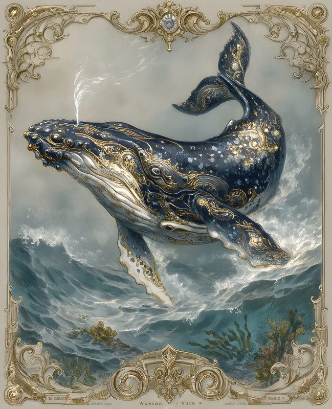 8×10 Ornate Humpback Whale Leaping Waves Art Print – 267269141