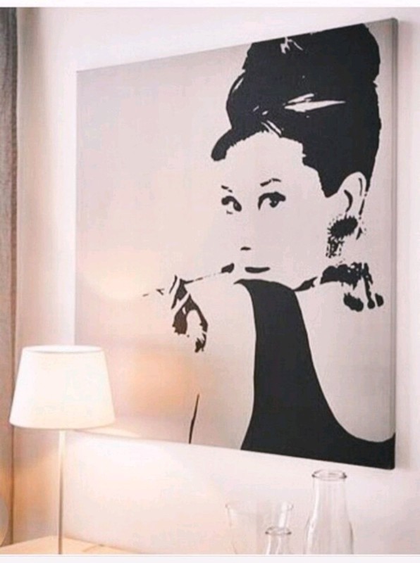 New Audrey Hepburn Gallery Wrapped Black / White Pop Art Canvas Print 36 x 36