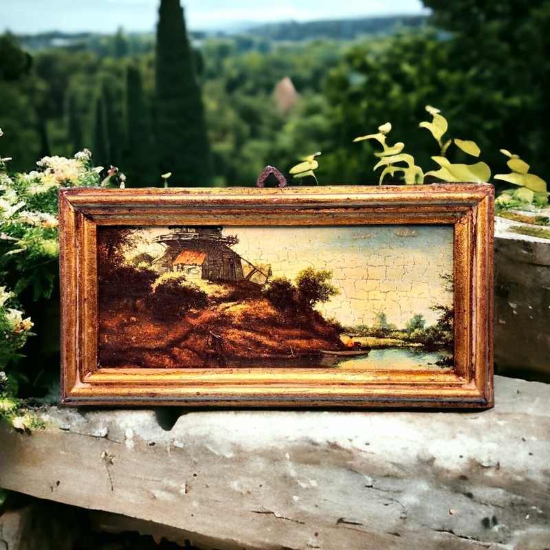 Florentine Renaissance Tuscan Landscape Framed Art Gold Gilt Frame Windmill