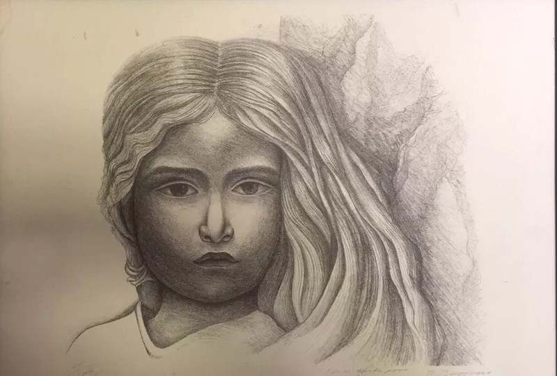 Mexican Girl Original Stone Lithograph Signed Numbered By Roberto Berdecio
