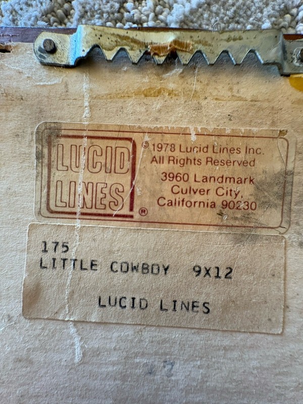 Vintage Lucid Lines Print On Glass (Little Cowboy) Wicker Frame 13 x 10 gallery