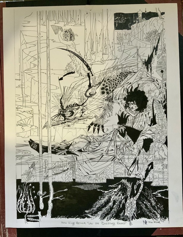 Original Ink On Paper Drawing , “HOW KING ARTHUR SAW THE QUESTING BEAST”