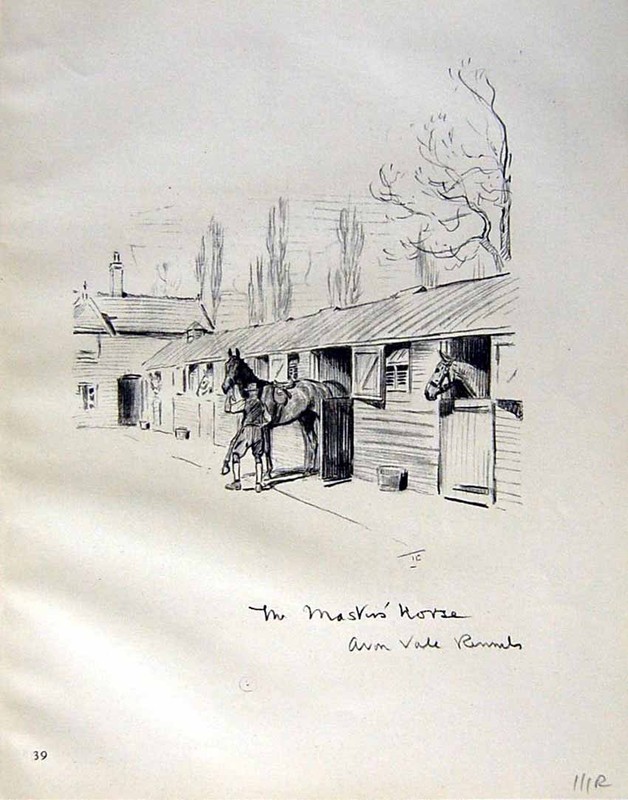 Antique Old Print C1944 Horses Stable Hunting Sport Lionel Edwards Sketch 20th gallery