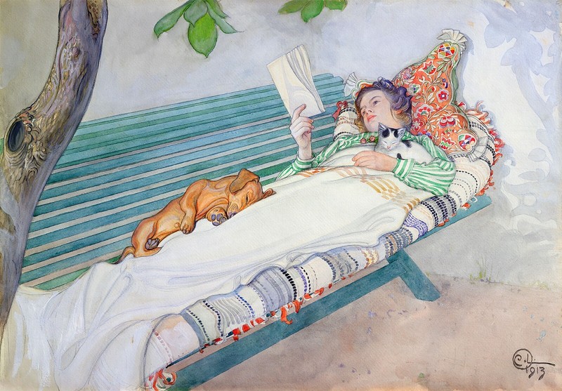 Carl Larsson : «Woman Lying on a Bench» (1913) — Giclee Fine Art Print
