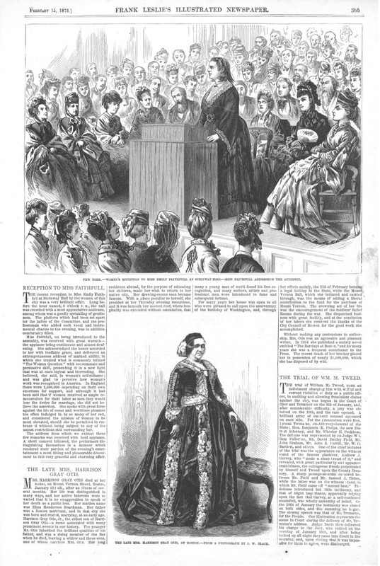 Women’s Reception to Miss Emily Faithfull – Late Mrs. Harrison Gray Otis -1873