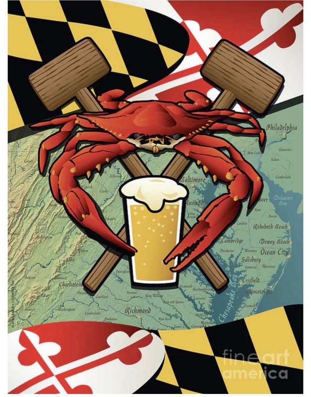 Maryland Crab Feast Crest Art Print On Canvas Joe Barsin Graphic Illustrator New