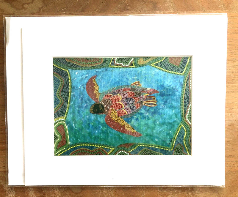 NEW ROGEST AKA ARTIST RON STEVEN MINI GICLEE SEA TURTLE ON MATTED COTTON CANVAS