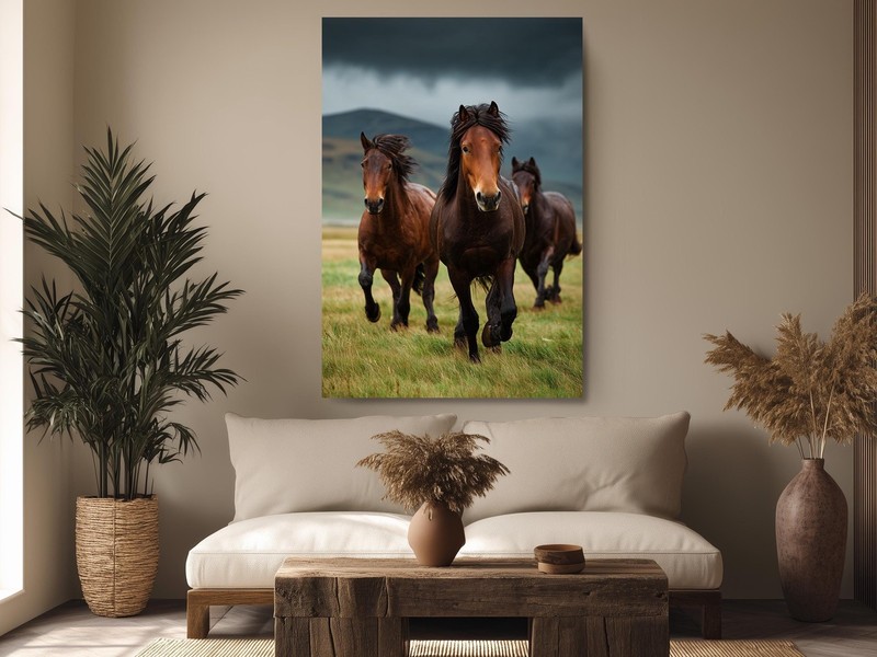 Running Horses Canvas Print Wild Brown Stallions Rustic Farmhouse Wall Art gallery