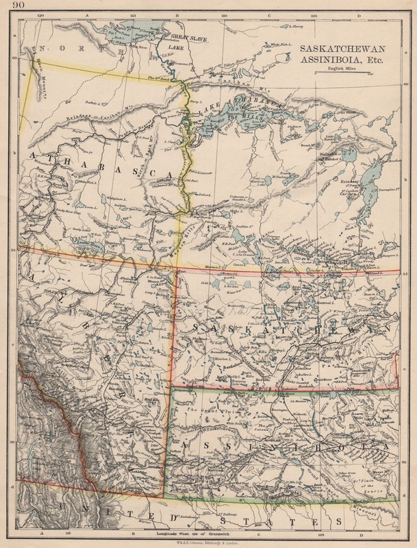 CANADA PRAIRIES. Alberta Saskatchewan Assiniboia Athabasca. JOHNSTON 1895 map